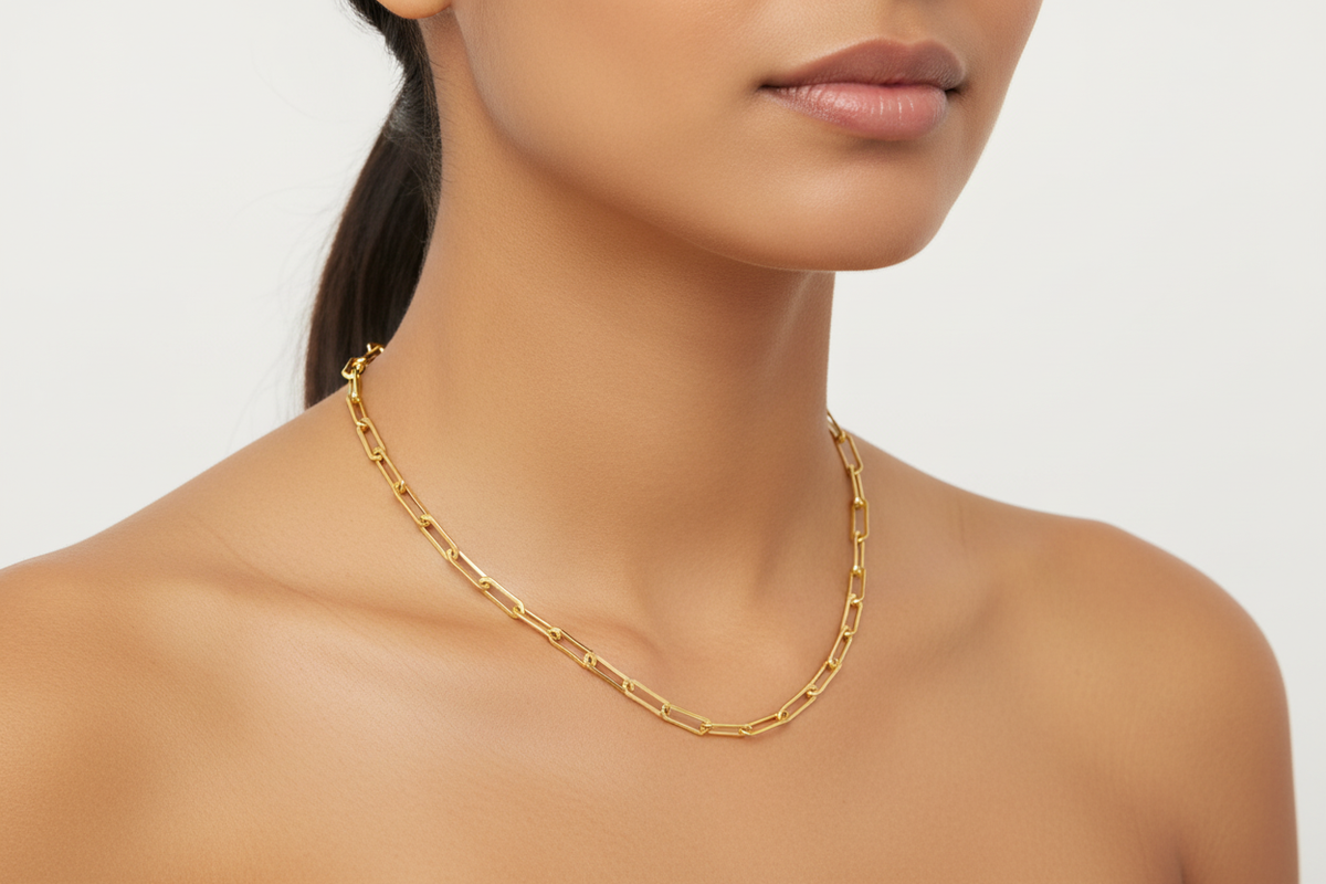 Paperclip Chain Necklace 4mm 18kt Gold Plated 16