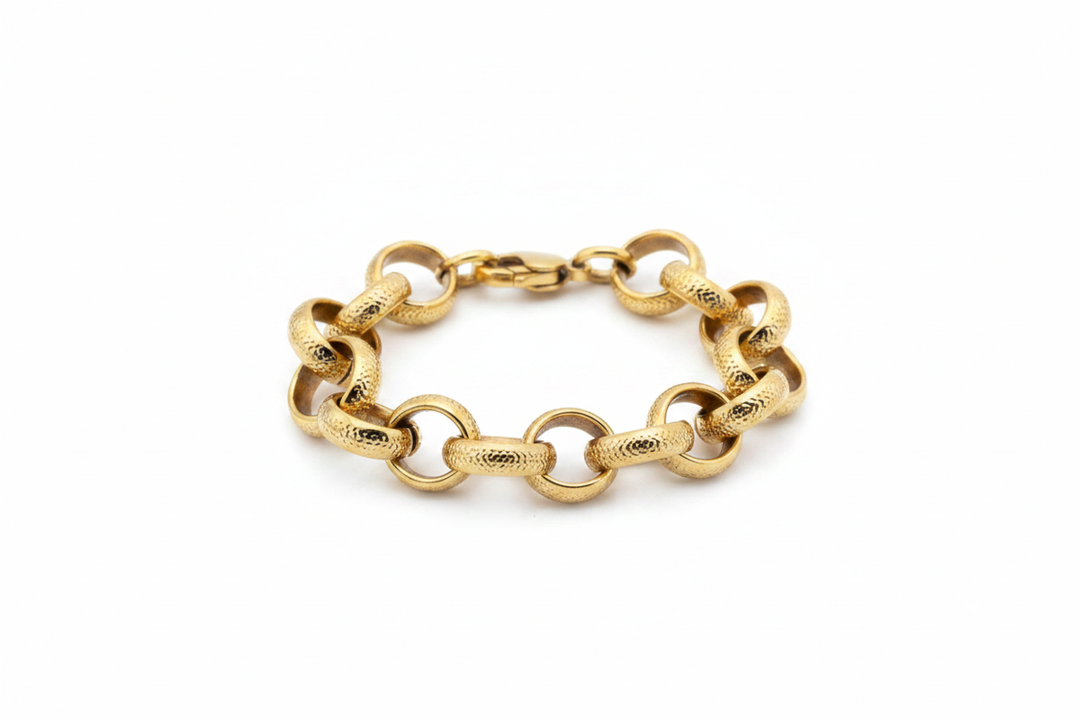 Large Patterned Rolo Link Bracelet