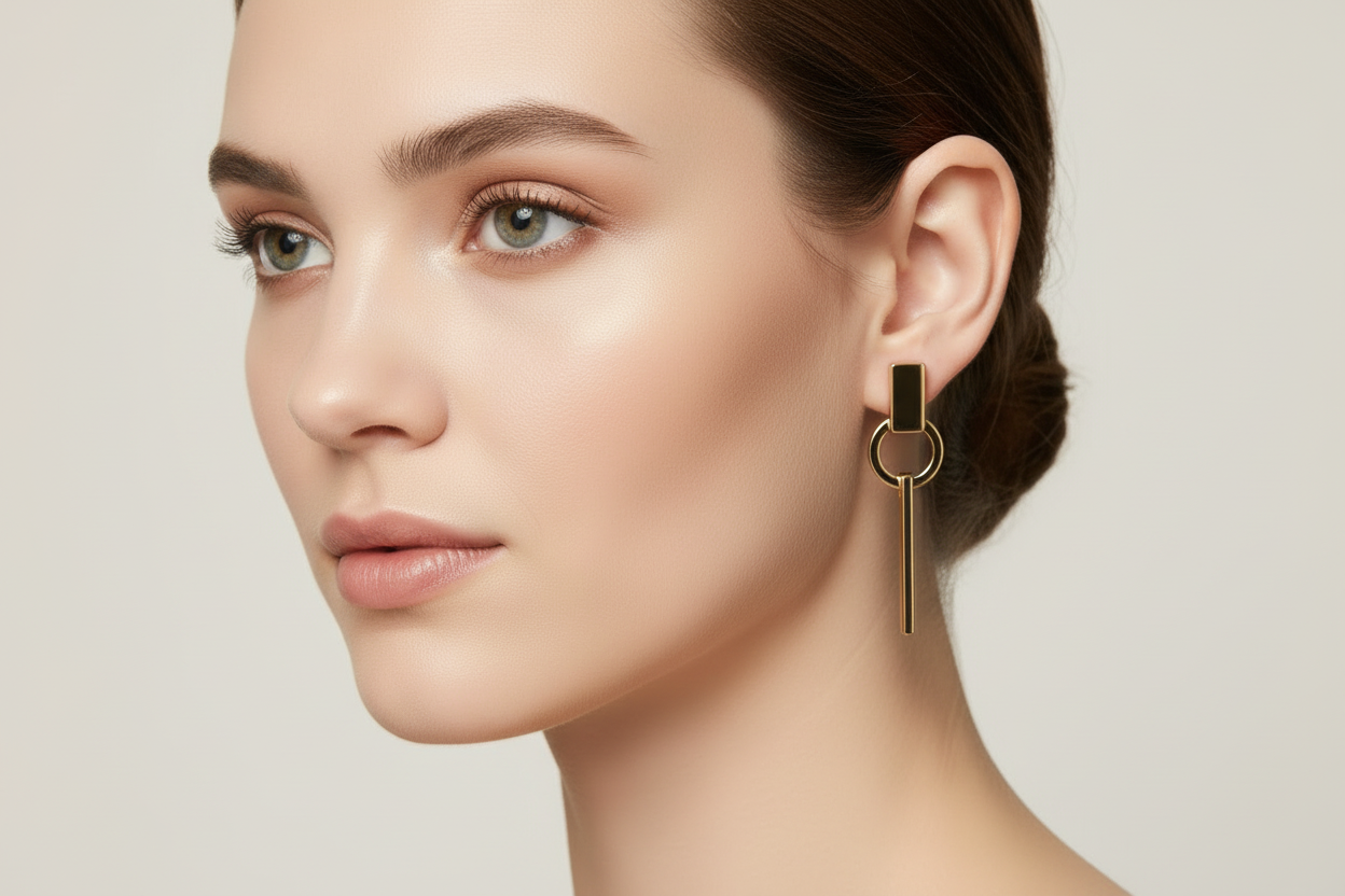 Linear Loop Stud on model - smaller stud top