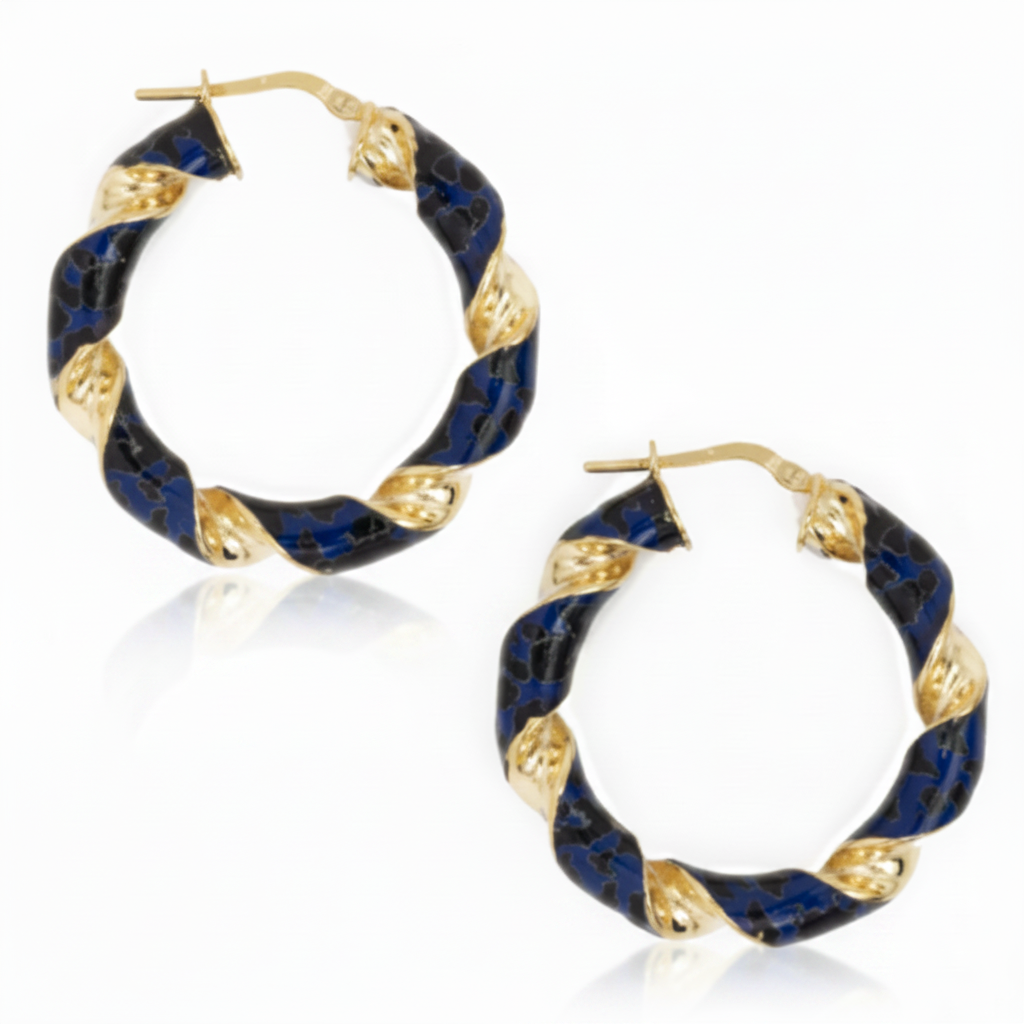 Matching navy blue leopard enamel hoop earrings