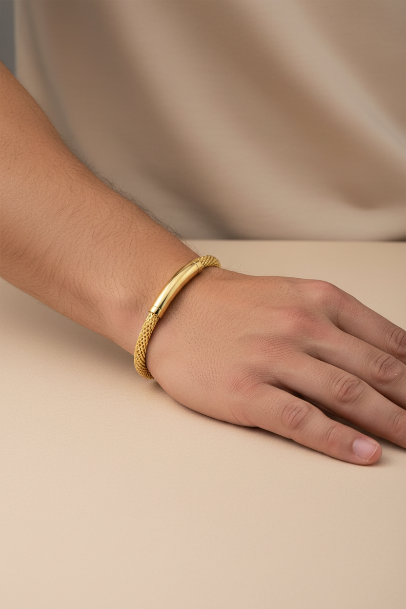 Mesh and Bar Bracelet on Man