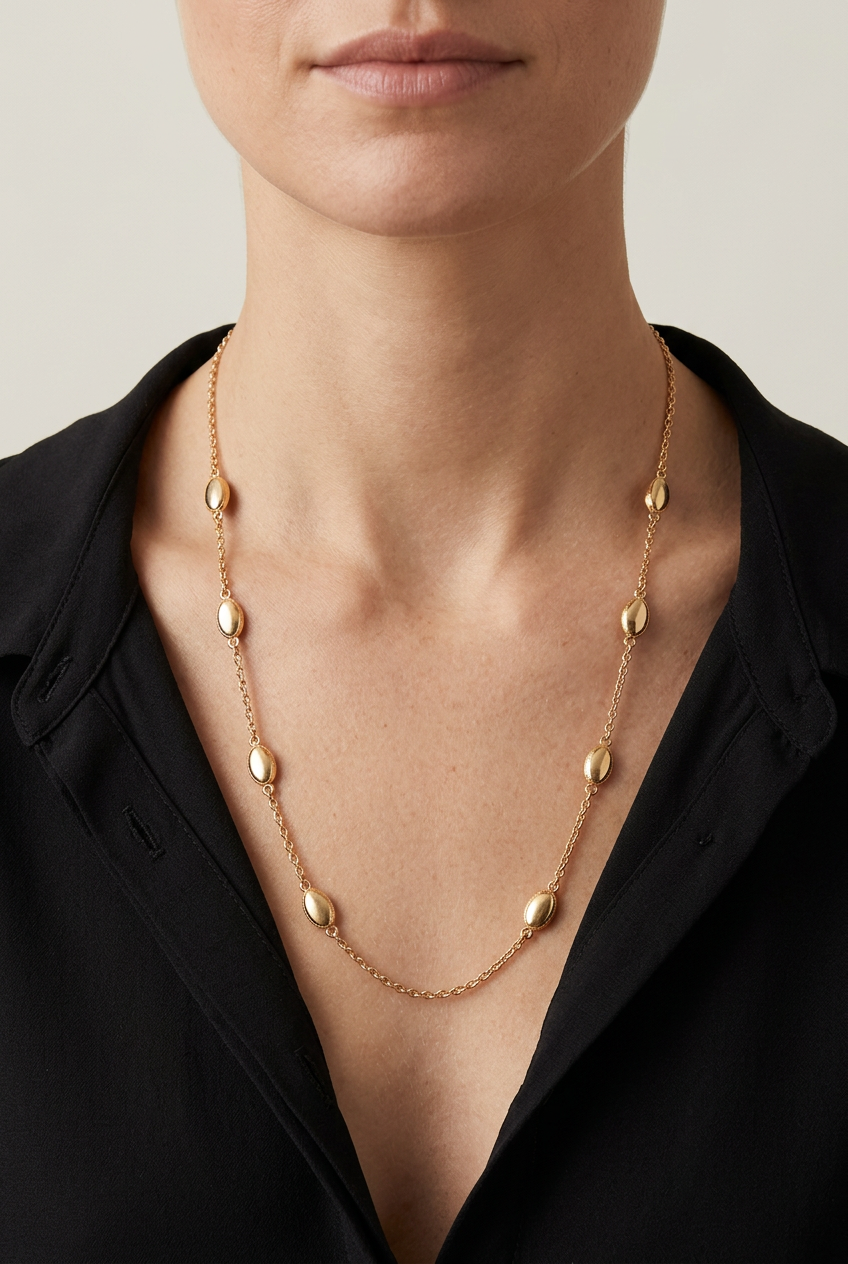 Model shot of the oval-station necklace