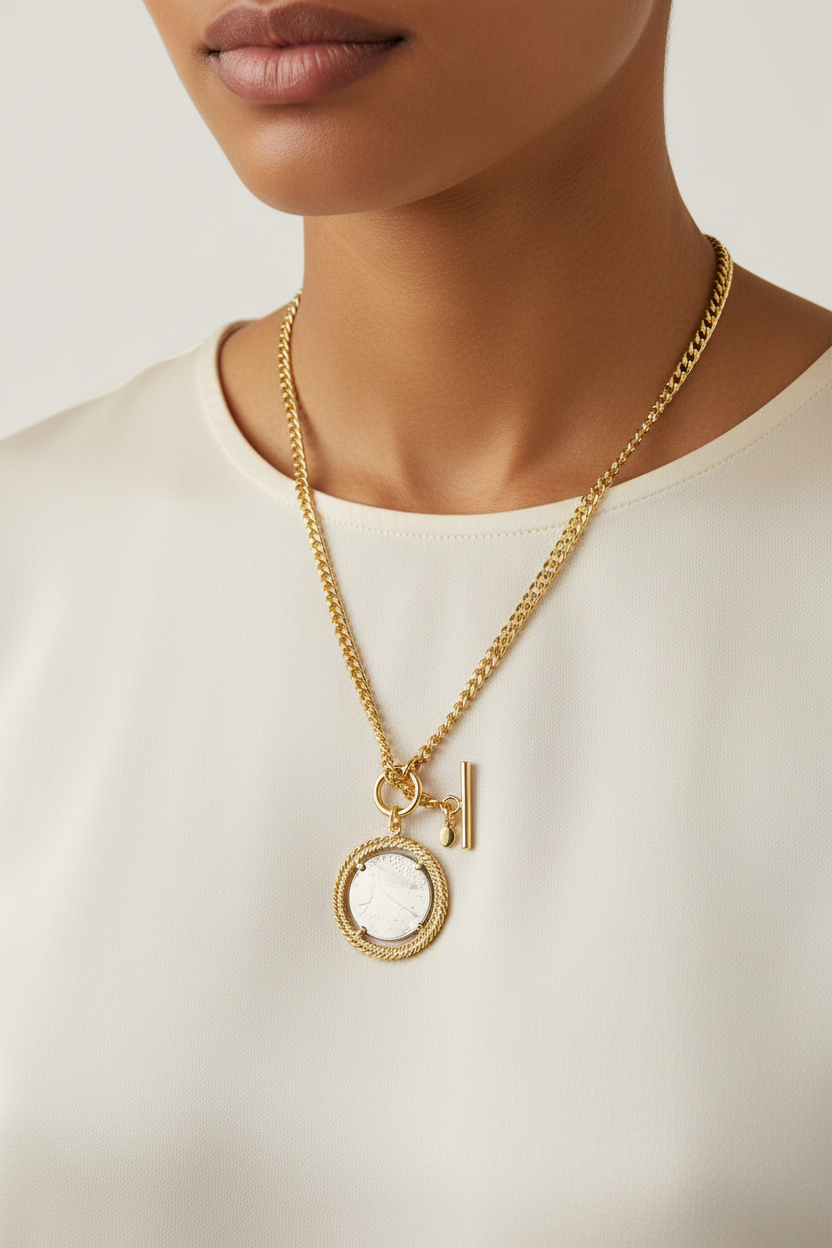 Model wearing the necklace
