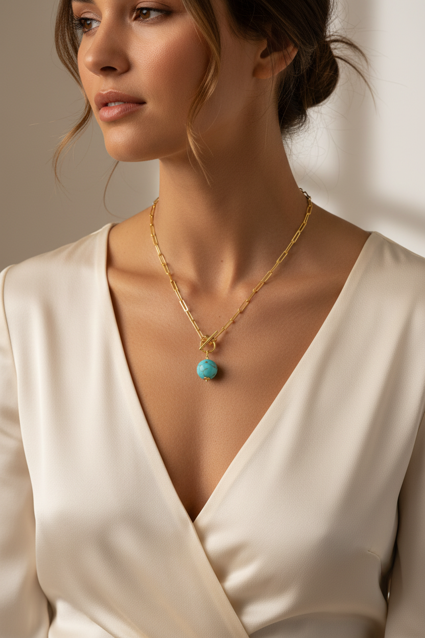 Murano Bead Toggle Necklace on Model
