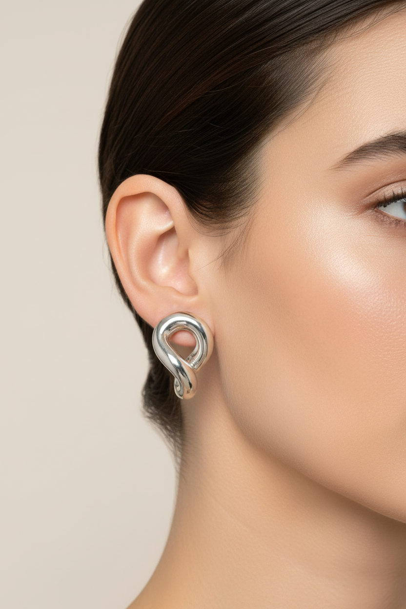 Oversized silver stud on a model