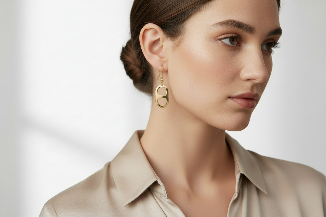 Polished Marine Link On Fishhook on model - smaller size