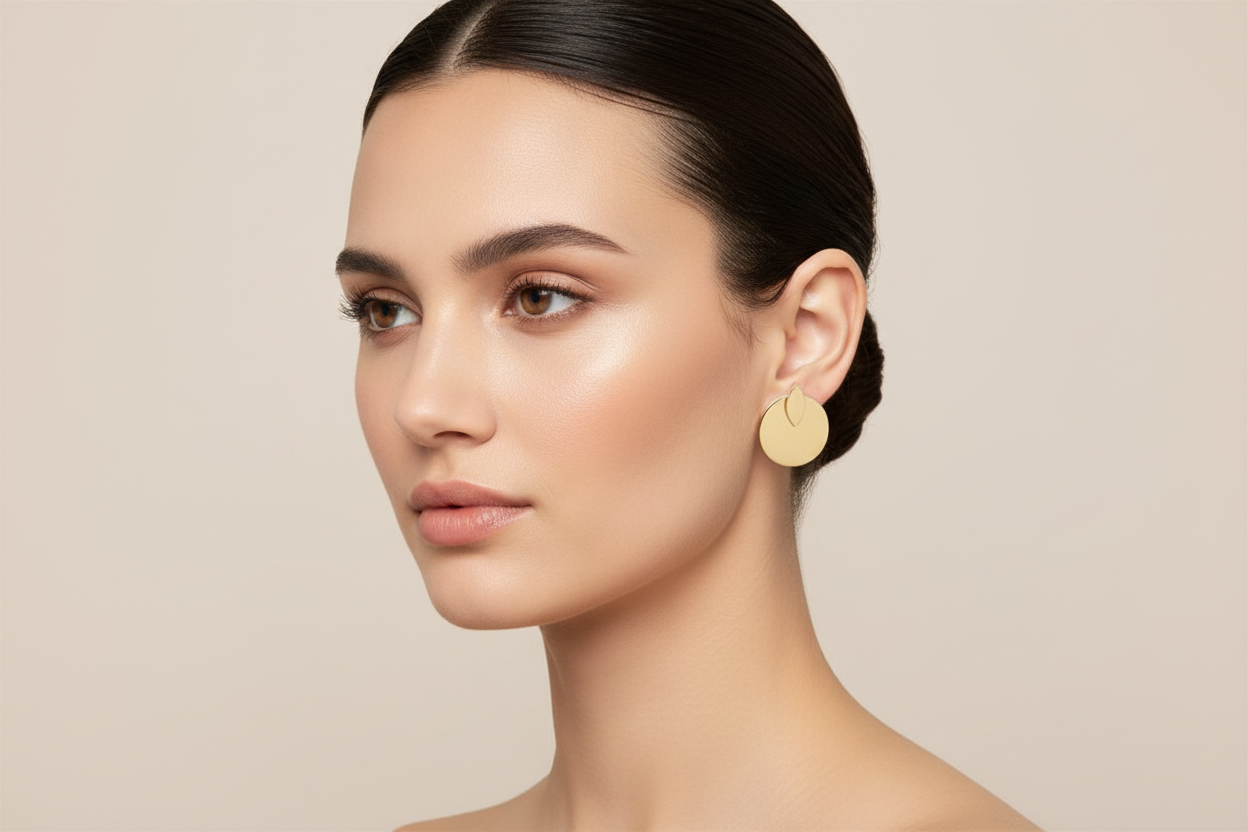 Polished Marquis Stud earrings on model