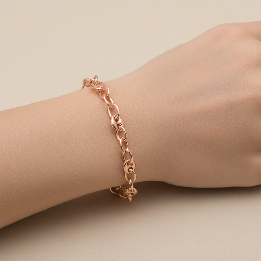 Rose Gold Alternating Marine and Open Link Bracelet on Model