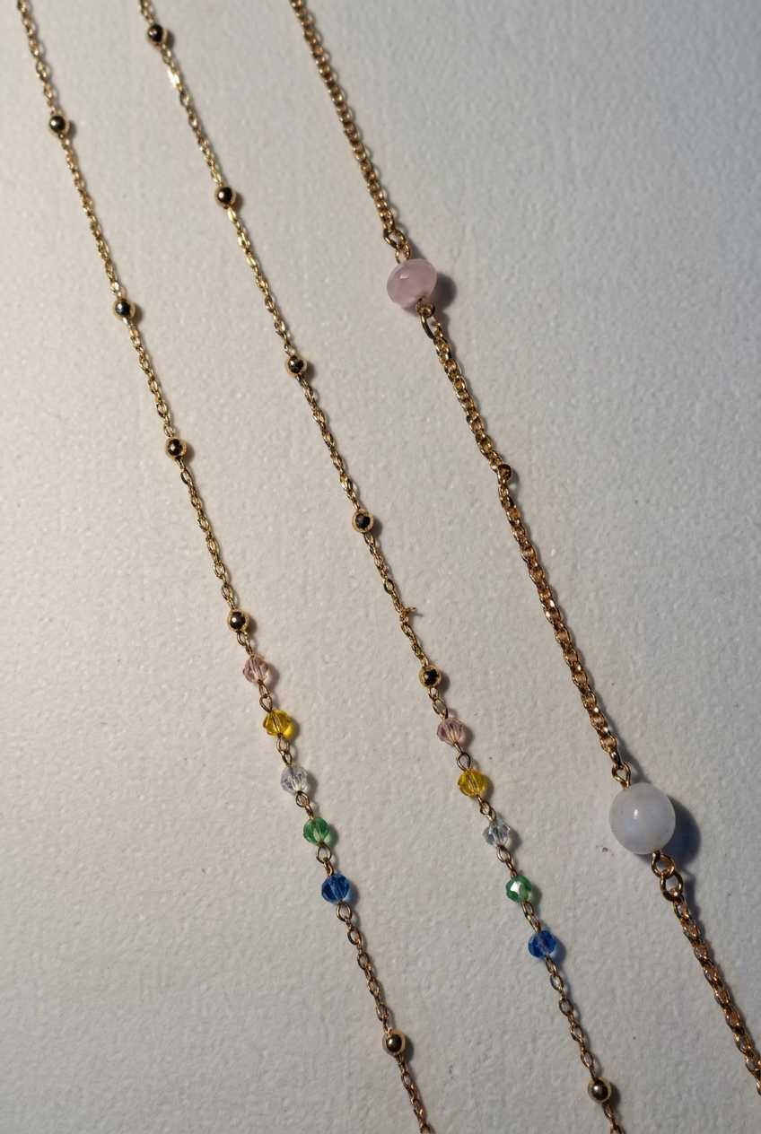 Sharpened close-up of your three-strand necklace