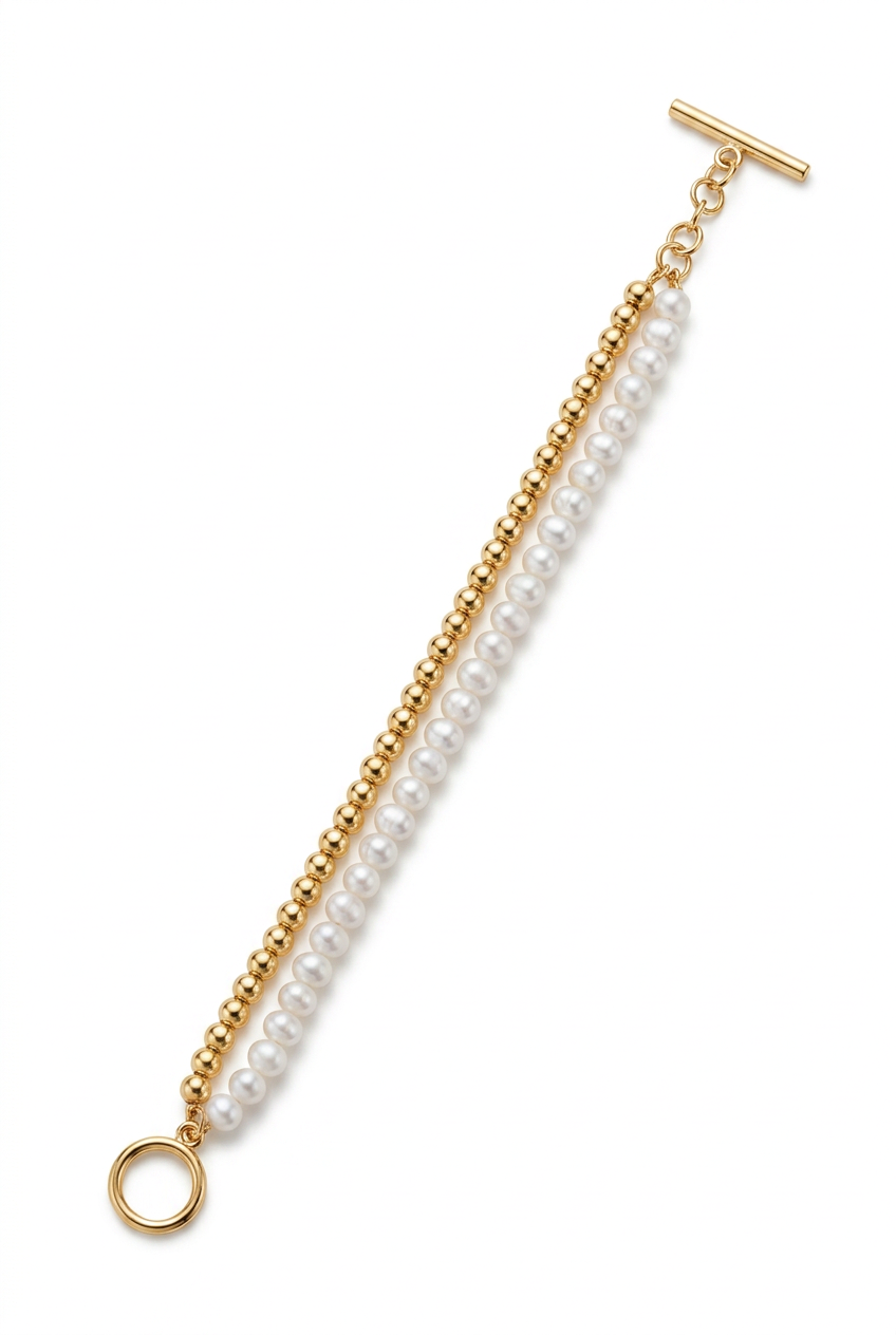 Sharper pearl and gold-tone bracelet in an open layout