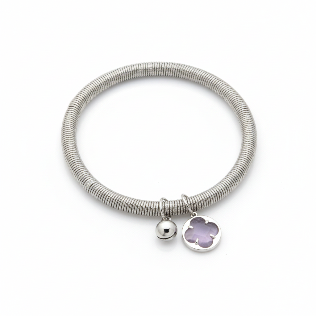 Silver bracelet with lilac charm