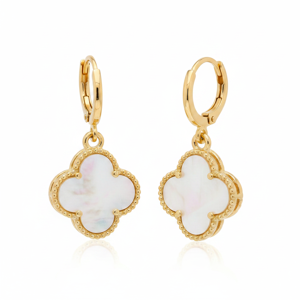 Single Mother of Pearl Clover Drop Huggy Earrings