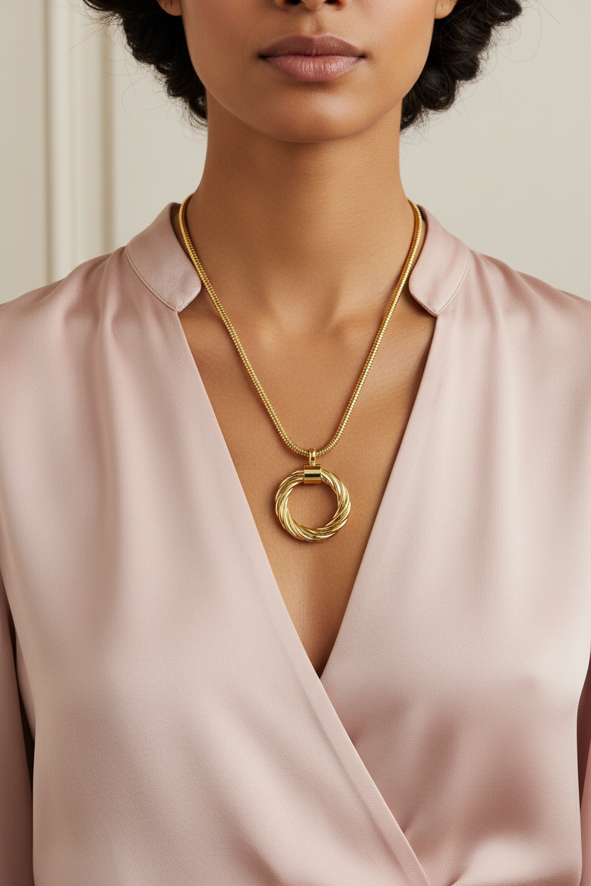 Snake Necklace on Model in Pink