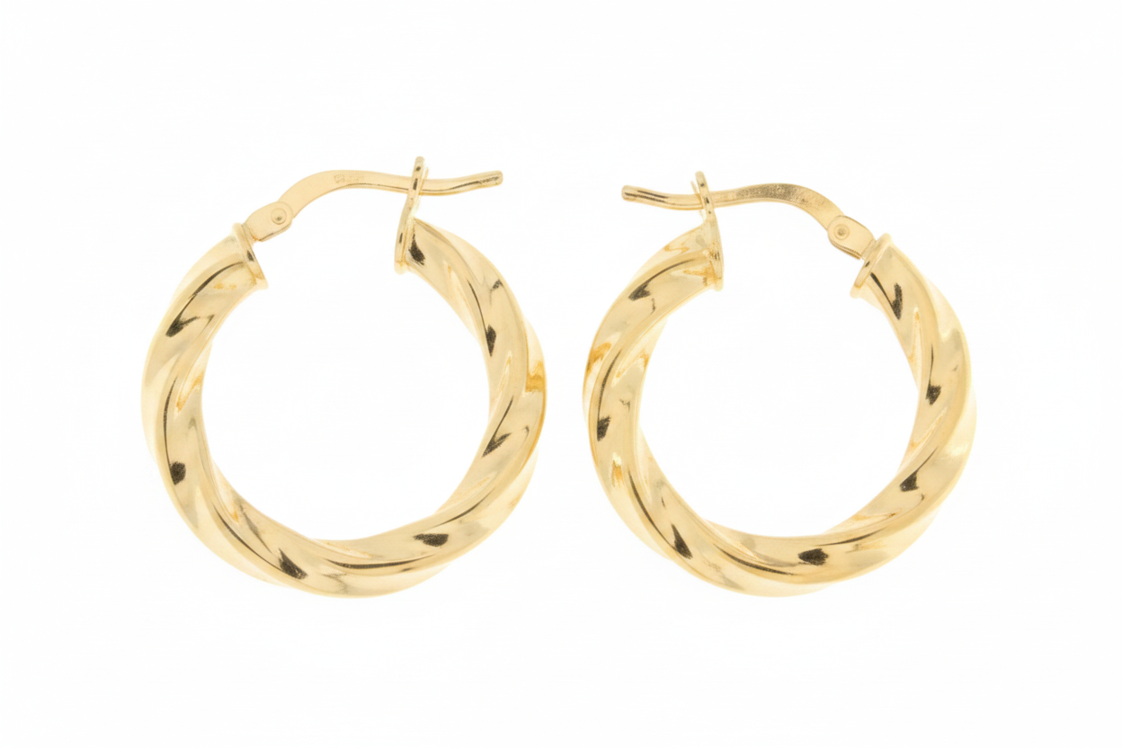 Twisted Gold Hoop Earrings - Angled Profile
