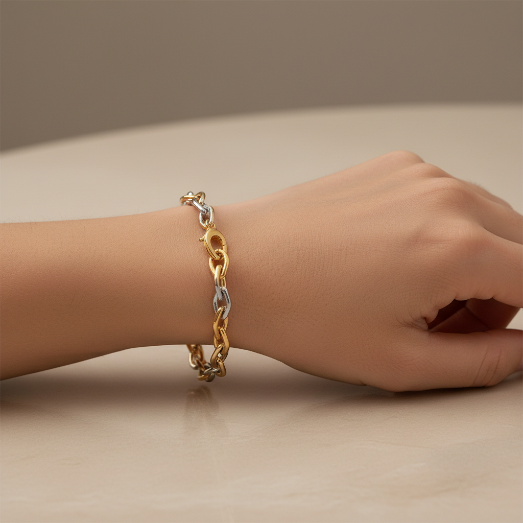Two-Tone Rolo Bracelet on Model