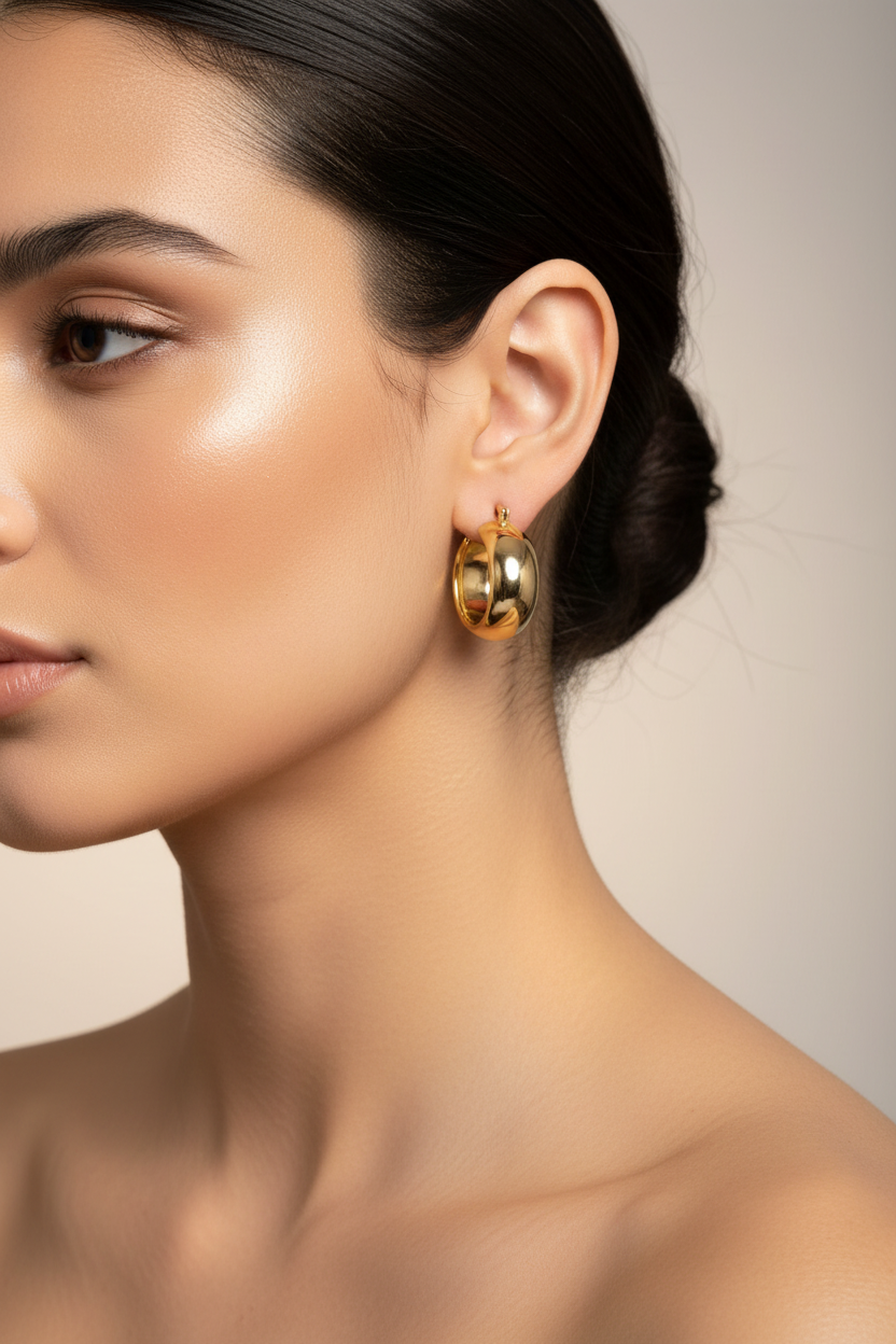 Wedding Band Hoop Earrings on Model